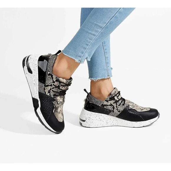 Women's Black  High Heel Wedge Sneakers Fashion Cliff Platform Retro Shoes - Picture 7 of 9